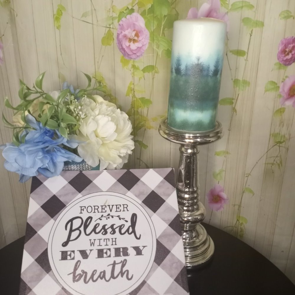 Pillar Candle Forest View Decoupage